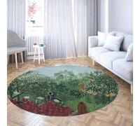 FEIPUHOME Art Rugs 200x200cm Nature Aesthetics Art Round Rug Tropical Forest with Monkeys Famous Painting Prints Carpets for Children Teen Room Bedroom Low Pile