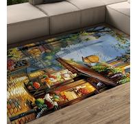 FEIPUHOME Art Rugs 200x300cm Washable Non Slip Paris-Themed Rug Eiffel Tower Street Lamp Flower Shop Carpets for Dining Area or Under Table Romantic Home Decor