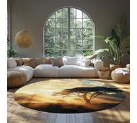 FEIPUHOME Art Rugs 80x80cm African Sunset Landscape Soft Washable Rug Modern Natural Aesthetic Round Carpet for Living Room Bedroom Dining Room Non Slip Low Pile