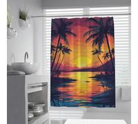 FEIPUHOME Art Sunset Landscape Shower Curtain Palm Trees Shoal Ocean Bathtub Curtains for Bathroom with Hook Waterproof Extra Long Cloth Fabric 200 x 220 cm