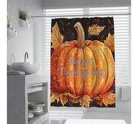FEIPUHOME Art Thanksgiving Themes Shower Curtain for Bathroom Pumpkins Fallen Leaves Bath Curtains with Hooks Polyester Waterproof Machine Washable 200 x 200 cm