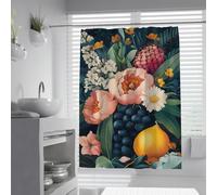FEIPUHOME Art Tropical Botanical Flowers Shower Curtain Liner Daisies Flowers Pineapples Grapes Bathtub Curtains with Hooks Dry and Wet Separation 180 x 180 cm