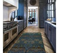 FEIPUHOME Art Washable Rugs Blue Oriental Style William Morris Kitchen Mat Retro Botanical Pattern Aesthetic Doormat Living Room Carpet 90x120cm