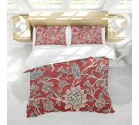 FEIPUHOME Art William Morris Retro Luxury 3 Piece Duvet Cover Red Flower Botanical Print Bedding Set Includes 2 Pillow Shams and 1 Duvet Cover King