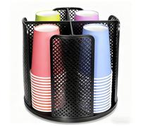 FEIQIAO Rotating Coffee Cup Dispenser, Cup and Lid Organizer, Paper Cup Holder with 4 Compartments for Countertop, Kitchen, Coffee Station, Lounge, Buffet, Office, Bar (Black)