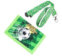 Feirdhoo Children's Neck Pouch, Football Pattern, Trifold Purse, Children's Wallet with Lanyard, Purse for Boys and Girls for Birthday Gift, Green, Football Style