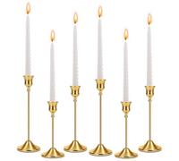 Feirdhoo Gold Candle Holders Set of 6, Taper Candle Holders in 3 Different Heights, Golden Candle Holder for Christmas, Party, Wedding, Coming of Age Ceremony, Birthday Parties