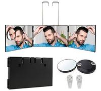 Feisate 3 Way Mirror for Hair Cutting, 360 Barber Mirror Self Cut to See Back of Head, Height Adjustable, Black No LED