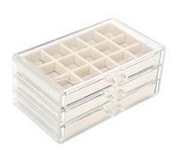 FEISCON Acrylic Jewelry Organizer Makeup Cosmetic Storage Organizer Box Clear Jewelry Case with 3 Drawers Adjustable Jewelry Box Velvet Trays Grid Size