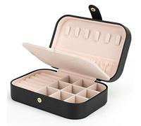 FEISCON Small Jewelry Box Necklace Ring Storage Organizer Mini Jewelry case Double Layer Travel Jewelry Organizer for Women Girls Gift/Black