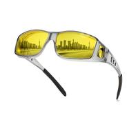 FEISEDY Anti Glare Polarised Night Driving Glasses for Men Women - Full Wrap Around Frame Fit Over Yellow Lens Headlight Glasses