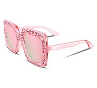 FEISEDY Oversized Sunglasses for Women Sparkling Crystal Square Frame UV400 Protection Ladies Shades