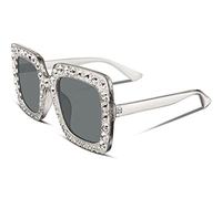 FEISEDY Oversized Sunglasses for Women Sparkling Crystal Square Frame UV400 Protection Ladies Shades