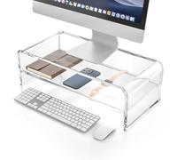 Feising FS01A Acrylic Monitor Stand Riser - Clear Acrylic Laptop Stand, Non-Slip Double-Layer Acrylic Computer Stand, Acrylic Monitor Riser for Desk, Office, Home, Gamers, and Students