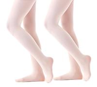 Feisract Girl's Women's Ballet Dance Tights Footed, Ultra Soft Pro Hold Stretch Footed Tight, 2 Pairs Ballet Pink, 8-10 Years