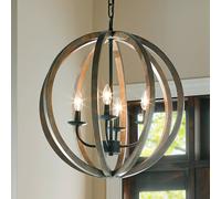 Allier 4 Light Spherical Cage Ceiling Pendant Dark Wood, Antique iron, E14 - Dark Wood