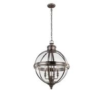 Feiss Adams 4 Light Pendant Chandelier In Antique Nickel - Victorian Inspired Glass Orb Ceiling Light, E14, Dimmable