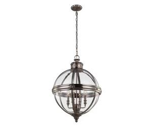 Feiss Adams 4 Light Pendant Chandelier In Antique Nickel - Victorian Inspired Glass Orb Ceiling Light, E14, Dimmable