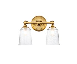 Feiss Huguenot Lake 2 Light Bathroom Wall Fitting in Burnished Brass Finish With Seeded Clear Glass