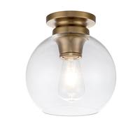 Feiss Tabby Single Light Flush Ceiling Fitting in Burnished Brass and Clear Glass Finish