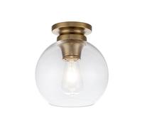 Feiss Tabby Single Light Flush Ceiling Fitting in Burnished Brass and Clear Glass Finish