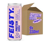 Feisty Drinks Protein Soda - Sour Cherry and Blackcurrant | 9x330ml | 10g Plant-Based Protein, Essential Amino Acids, No Artificial Ingredients, No Added Sugar, Dairy-Free, Low-Calorie