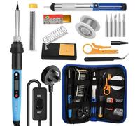 FEITA Soldering Iron Kit for Electronics, 14 in 1 Welding Tools Kit with Switch 80W LCD Adjustable Temperature Solder Iron, 2 Solder Wire, Flux, 5 Soldering Tips, Desoldering Pump, Stand, Tweezers
