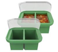 FEITONGFX 2 Pack Silicone Soup Containers and Freezer Moulds with Lid, 250 ML (1 Cup) Large Silicone Cube Food Freezer Trays for Batch Cooking Broth Sauce Ice (Green)