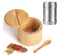 FEITONGFX Salt Container, Salt Pig with a Stainless Steel Feeding Hopper to Keep The Dust Out, Salt-Pigs for Kitchen with Lid and Spoon for Kitchen Seasonings, Spices, Herbs