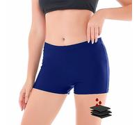 feitycom Leakproof Period Swimwear Boy Shorts for Women & Teen Girls - Swim Confidently with Absorbent Menstrual Swim Bottoms (UK, Alpha, L, Regular, Regular, Blue)