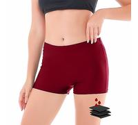 feitycom Leakproof Period Swimwear Boy Shorts for Women & Teen Girls - Swim Confidently with Absorbent Menstrual Swim Bottoms (UK, Alpha, XXL, Regular, Regular, Wine Red)