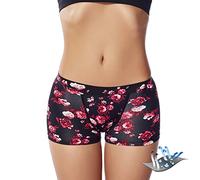 feitycom Leakproof Period Swimwear Boy Shorts for Women & Teen Girls - Swim Confidently with Absorbent Menstrual Swim Bottoms (UK, Alpha, L, Regular, Regular, Black/Red)