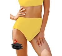 feitycom Period Swimwear-Menstrual Swimsuit Bikini Bottoms-High Waisted Leakproof Swim Bottoms for Teens Girls and Women (UK, Alpha, L, Regular, Regular, Yellow)