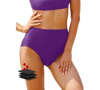 feitycom Period Swimwear-Menstrual Swimsuit Bikini Bottoms-High Waisted Leakproof Swim Bottoms for Teens Girls and Women (UK, Alpha, S, Regular, Regular, Deep Purple)