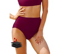 feitycom Period Swimwear-Menstrual Swimsuit Bikini Bottoms-High Waisted Leakproof Swim Bottoms for Teens Girls and Women (UK, Alpha, XS, Regular, Regular, Wine Red)