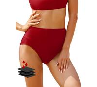 feitycom Period Swimwear-Menstrual Swimsuit Bikini Bottoms-High Waisted Leakproof Swim Bottoms for Teens Girls and Women (UK, Alpha, M, Regular, Regular, Red)