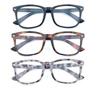FEIVSN 3 Pack Reading Glasses for Women Men Full Lens Readers PC Frame Fixed Hinge One Power Eyewear, Black + Brown Tortoiseshell + Pea Color, +2.00