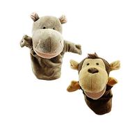 Feiwen Animal Hand Puppets Set Of 2 Premium Quality, Soft Plush Hand Puppets For Kids- Perfect For Storytelling, Teaching, Preschool, Role-Play (9.5” Inch) (Hippo and orangutan)