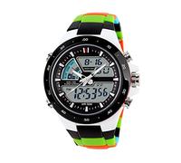 FeiWen Digital Analog Display Multifunction 12H/24H Dual Time Alarm Date Stopwatch Outdoor Military Sport LED Electronic Backlight Plastic Quartz Watches for Men Child Boy Women 50M Water Resistant