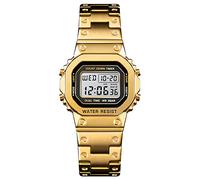 FeiWen Digital Watch for Men Multifunction LED Electronic Alarm Stopwatch Countdown Dual Time 12/24H Stainless Steel Fashion Watches (Women Gold)