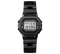 FeiWen Digital Watch for Men Multifunction LED Electronic Alarm Stopwatch Countdown Dual Time 12/24H Stainless Steel Fashion Watches (Lady Black)