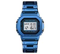 FeiWen Digital Watch for Men Multifunction LED Electronic Alarm Stopwatch Countdown Dual Time 12/24H Stainless Steel Fashion Watches (Men Blue)