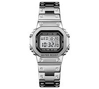 FeiWen Digital Watch for Men Multifunction LED Electronic Alarm Stopwatch Countdown Dual Time 12/24H Stainless Steel Fashion Watches (Women's Silver)