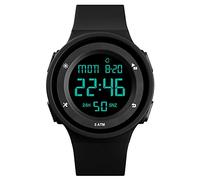FeiWen Fashion Digital Sports Watch for Women Boy and Girl Black Plastic Case with Rubber Strap Multifunction 50M Waterproof LED Electronic Outdoor Military Wristwatch, Alarm Countdown Stopwatch