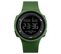 FeiWen Fashion Digital Sports Watch for Women Boy and Girl Green Plastic Case with Rubber Strap Multifunction 50M Waterproof LED Electronic Outdoor Military Wristwatch, Alarm Countdown Stopwatch