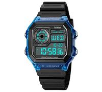 FeiWen Mens and Women Outdoor Sports Digital Watches Waterproof LED Electronic Alarm Digital Dual Time Military Multi-Function Running Watch (Blue)
