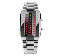 FeiWen Mens and Womens Binary Watches Silver Stainless Steel Watches LED Digital Light Rectangle Dial Unique Fashion Style Wristwatches Date (Men)