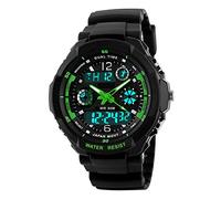 FeiWen Mens Dual Time Multifunction LED Digital Sports Watches, 50M Waterproof Outdoor Analog Quartz Military Wristwatch Date Alarm Stopwatch Plastic Wrist Watch (Green)