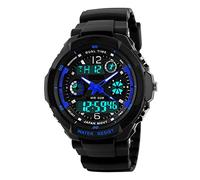 FeiWen Mens Dual Time Multifunction LED Digital Sports Watches, 50M Waterproof Outdoor Analog Quartz Military Wristwatch Date Alarm Stopwatch Plastic Wrist Watch (Blue)