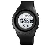 FeiWen Mens Outdoor Sports Plastic Watches LED Electronic Thermometer Digital Alarm Stopwatch Date Military Waterproof Running Watch (White Black)